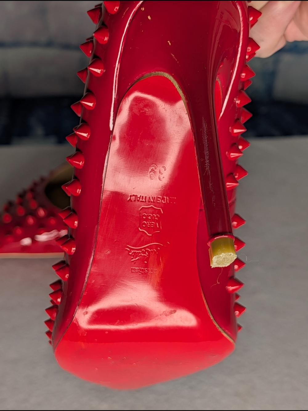 Red Studded Patent Stiletto Pumps - Women's High Heels - Picture 6 of 9
